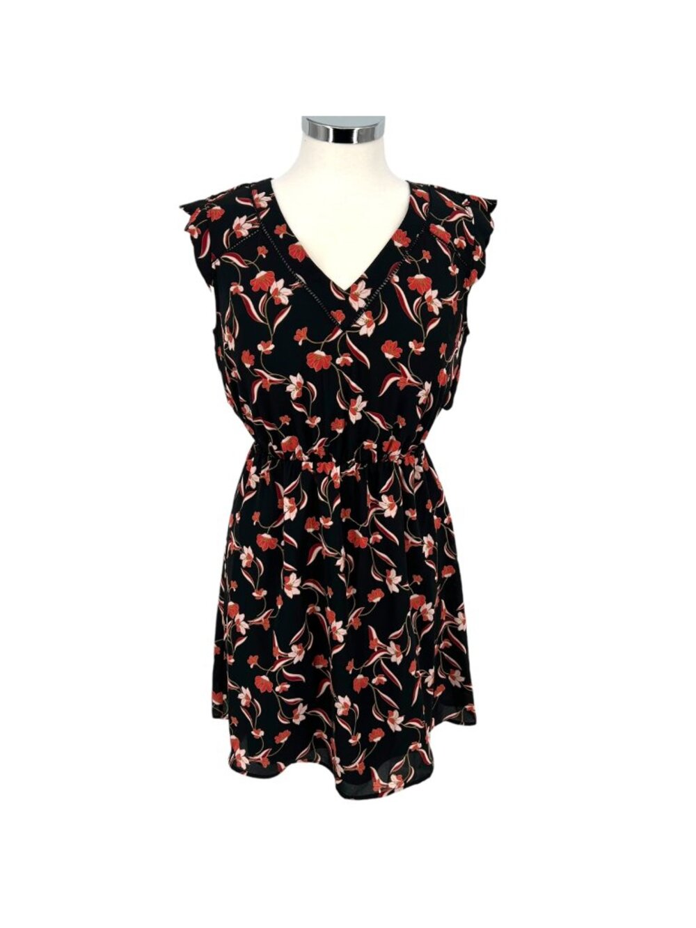 41 Hawthorn Dark Botanical Floral Flutter Sleeve Cutout Back Dress Size SP NWT